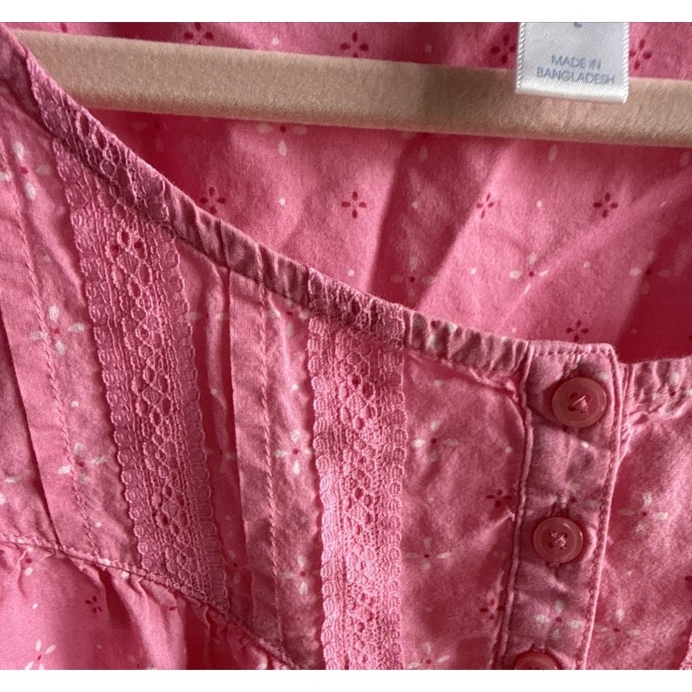 Miss Elaine Size L Women's Pink Nightgown Short Sleeve Lace Summer Cottagecore - Picture 4 of 8